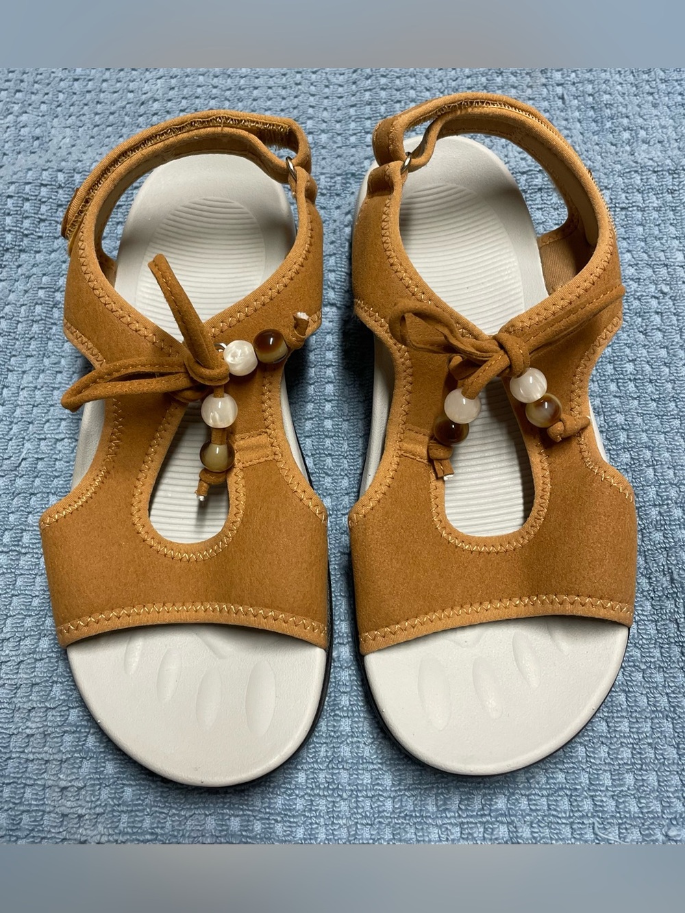 Tan Beaded Comfort Sandals